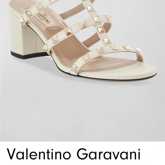 NWT Valentino Rockstud Sandals Block Heel - light ivory size 40 - Picture 3 of 7
